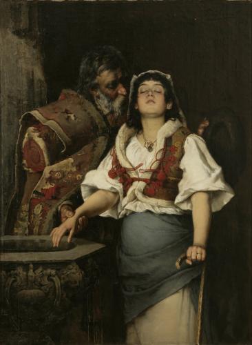 Anton Aron | Croatian Peasant Leading His Blind Daughter, 1888 | oil on canvas, 137.8 x 101.2 cm