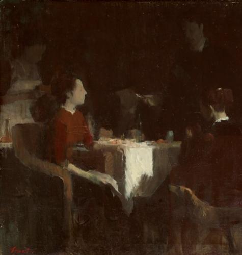 Miljenko Stančić | Dinner, 1952. | oil on canvas, 61,7 x 61,7 cm
