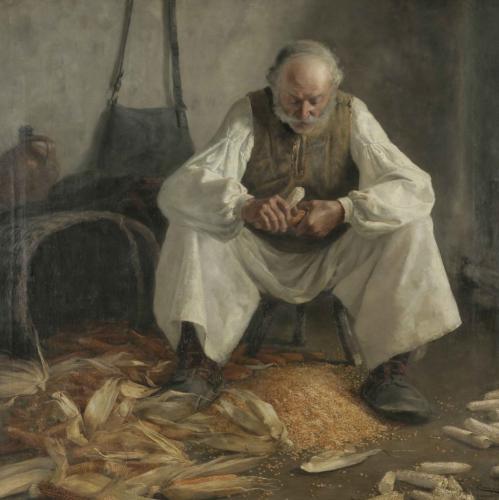 Menci Clement Crnčić | Slavonian Shelling Corn, 1891 | oil on canvas, 109 x 108 cm